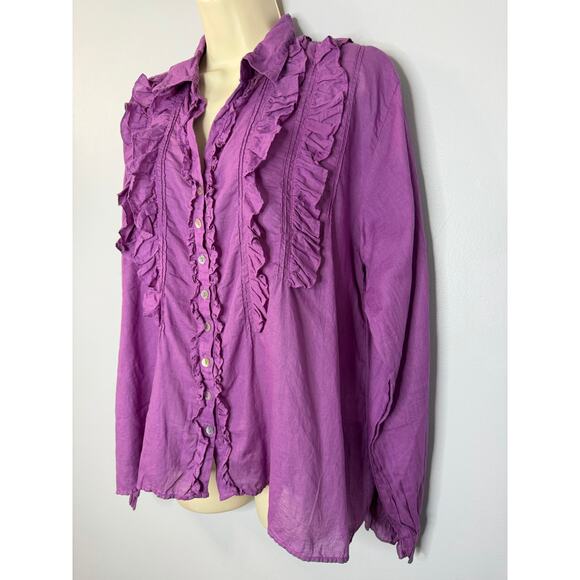 J.P and Mattie 3995 Cascade Ruffle Shirt Long Sleeve Classic Sz L New Purple - Picture 7 of 14
